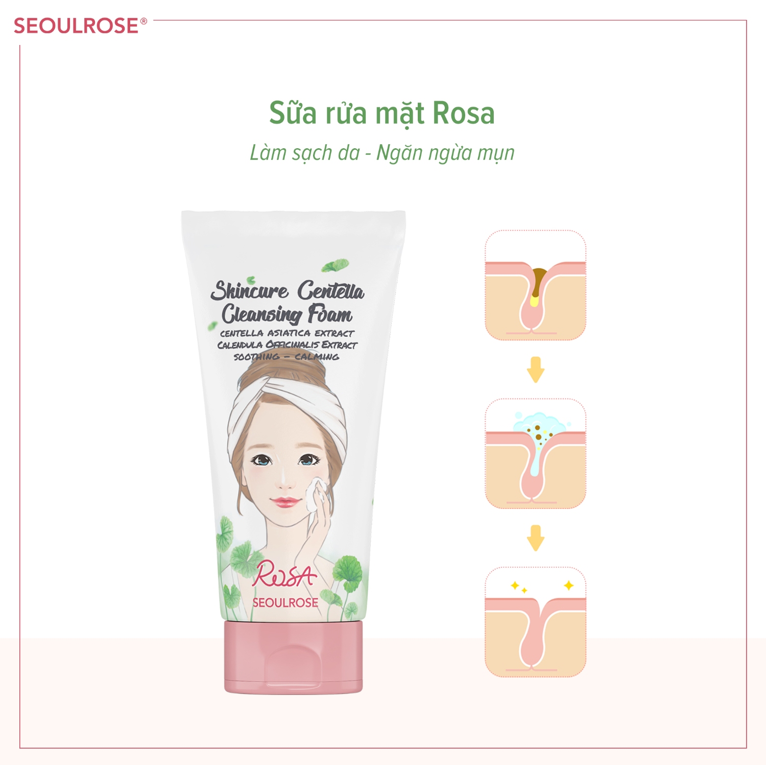 Sữa rửa mặt chiết xuất rau má và hoa cúc Rosa