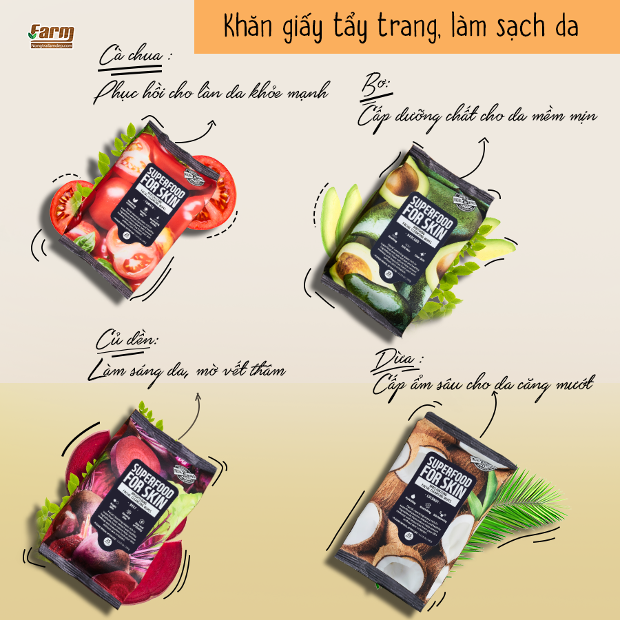 Khăn Ướt Tẩy Trang Trái Cây Farms Skin 7