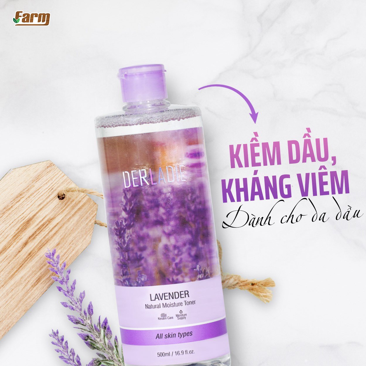 Nước Hoa Hồng Derladie Oải Hương Khánh Viêm, Kiềm Dầu Dành Cho Da Dầu 500ml