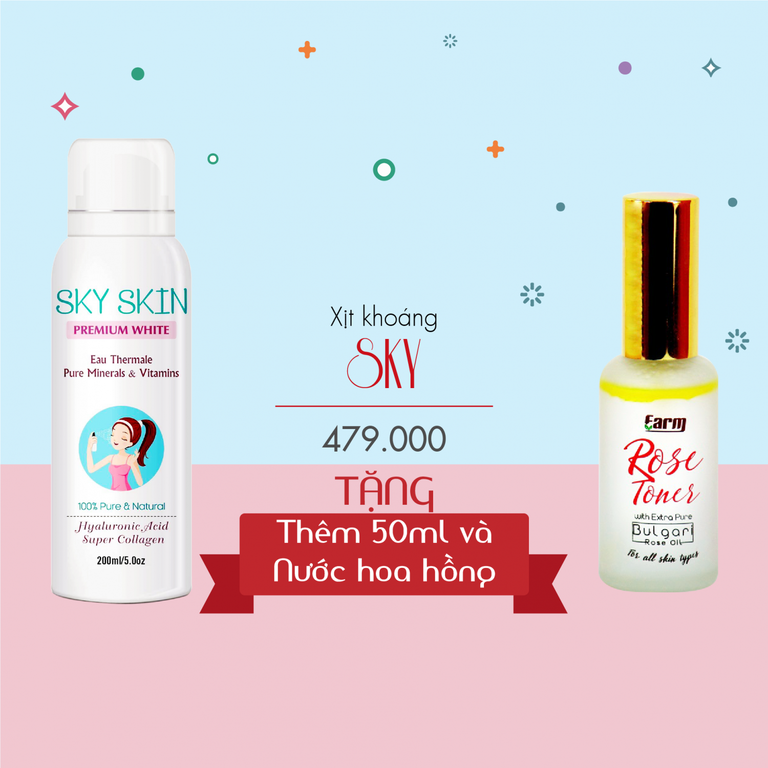 xịt khoáng khử dầu dưỡng trắng sky skin 