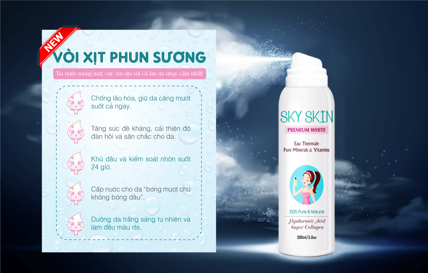 xịt khoáng khử dầu và dưỡng trắng sky skin 