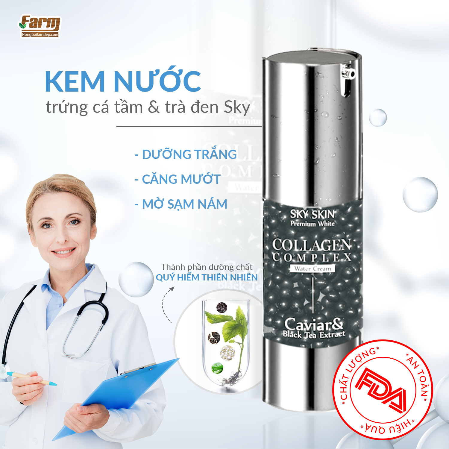 Kem Nước Trứng Cá Tầm và Trà Đen Sky