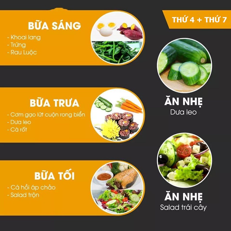 Thực đơn giảm cân cho thứ 4 và thứ 7