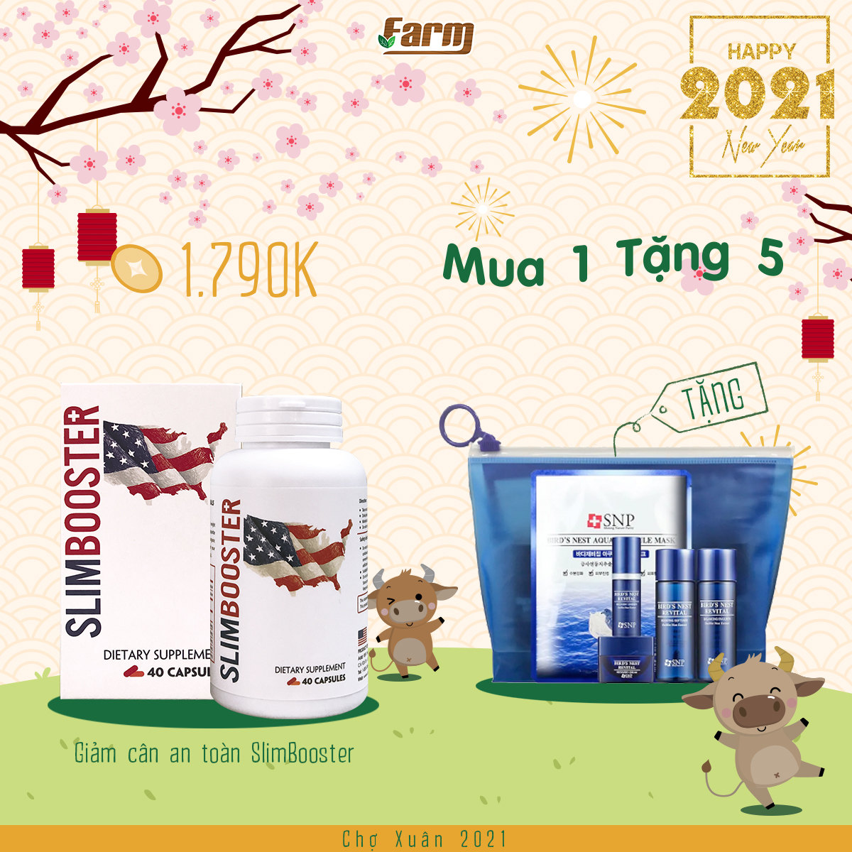 Slim Booster TẶNG SET DƯỠNG DA TỔ YẾN SNP TRAVEL KIT