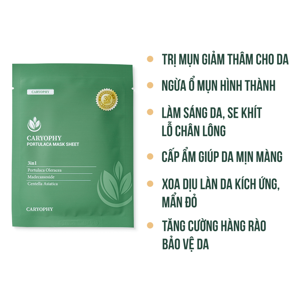 Mặt nạ giấy trị mụn cấp ẩm Caryophy Portulaca Mask Sheet 3in1