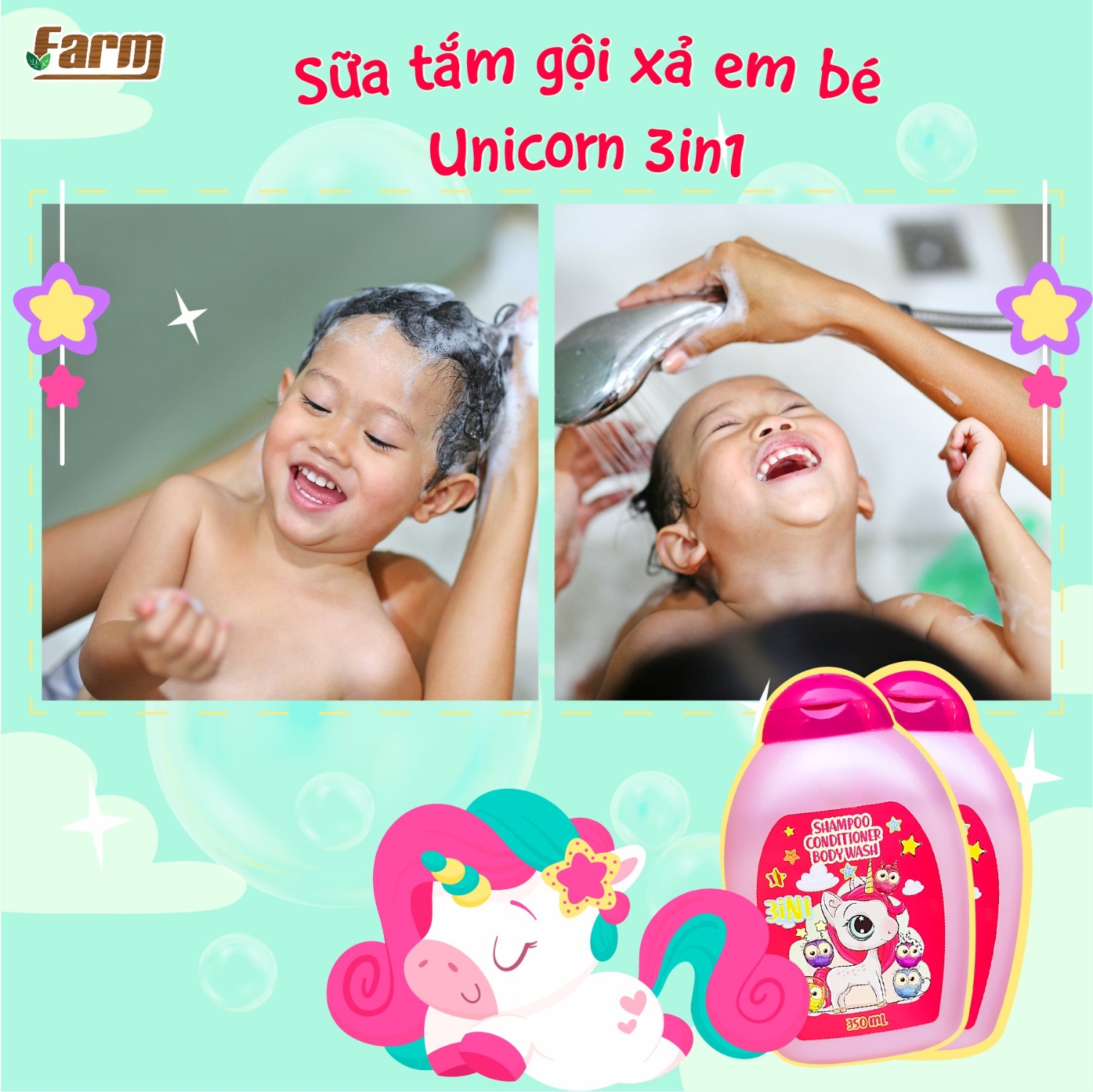 Sữa Tắm Gội Xả Em Bé Unicorn 3in1