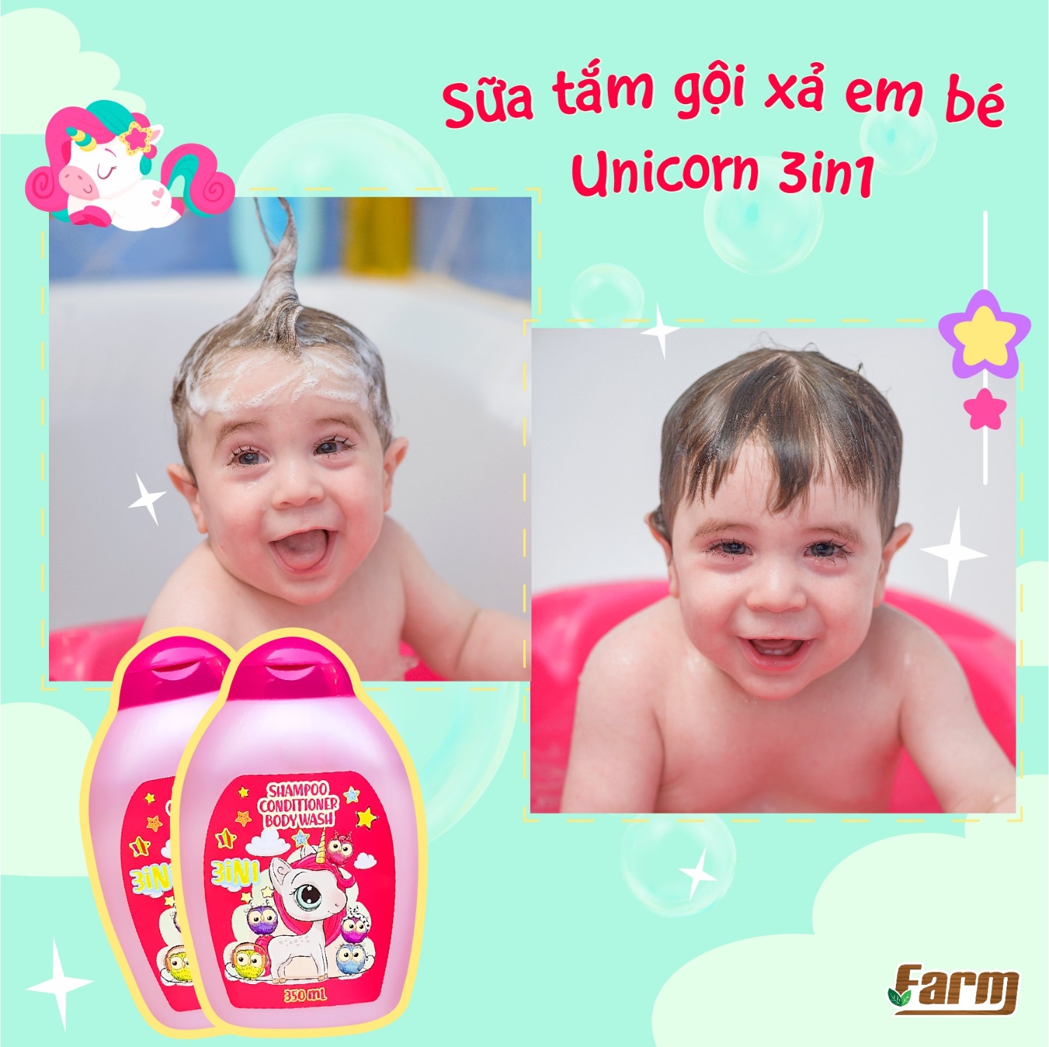 Sữa Tắm Gội Xả Em Bé Unicorn 3in1